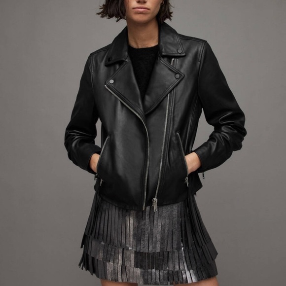 ALL SAINTS Leather Slim Biker Jacket - Picture 4 of 7